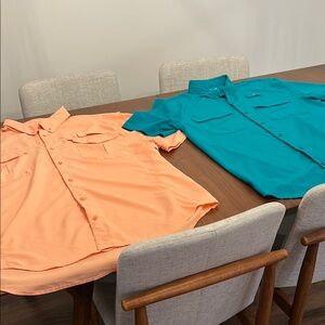 Two men’s 2XL fishing shirts, excellent condition with mesh venting
